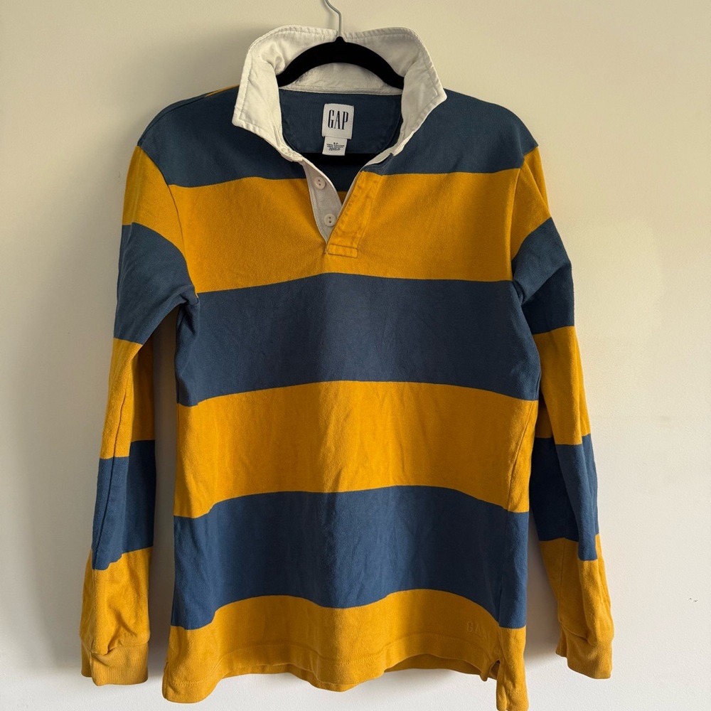 GAP Striped Rugby Shirt in Mustard Yellow and Navy